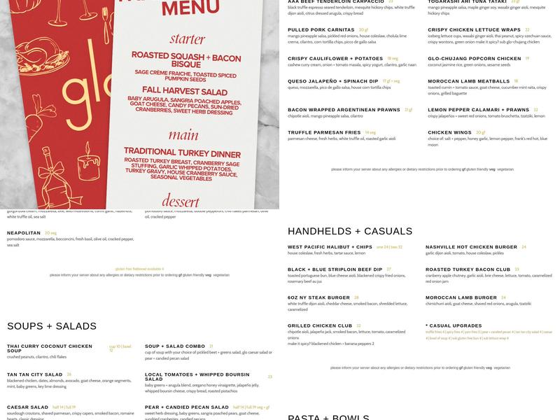 Glo Restaurant + Lounge Menu