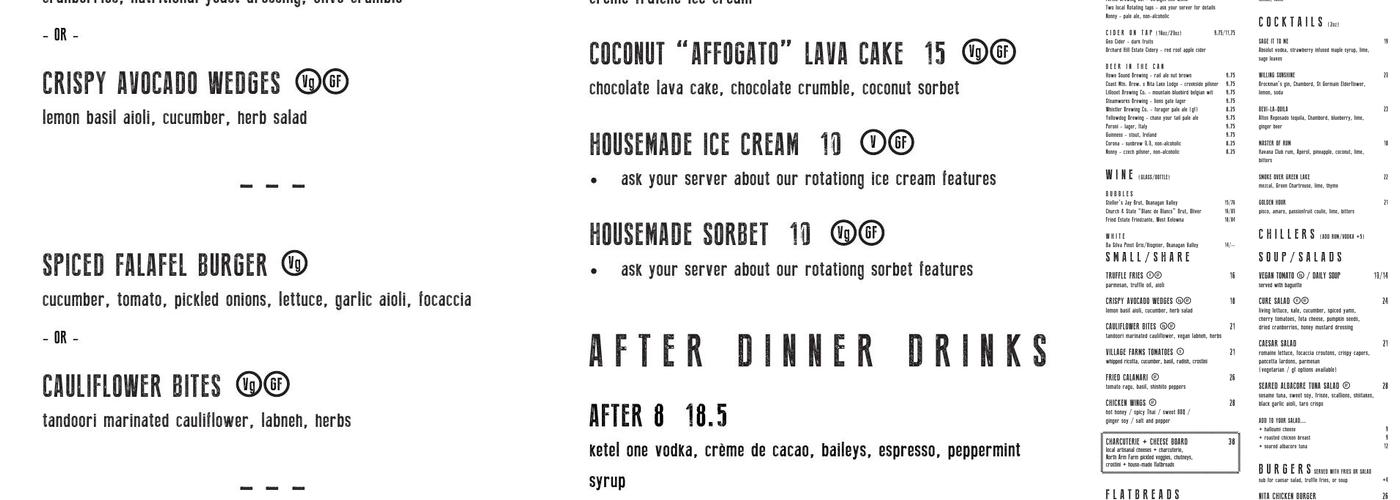 Cure Lounge & Patio Menu