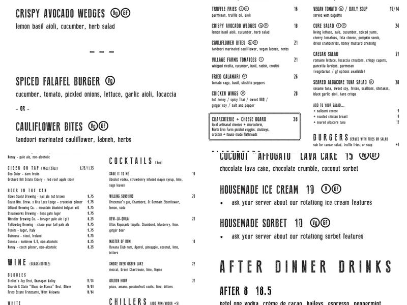 Cure Lounge & Patio Menu