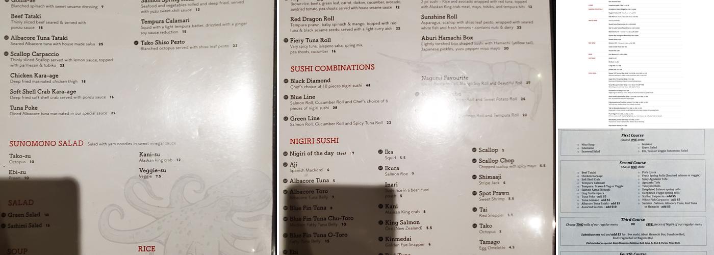 Nagomi Sushi Menu