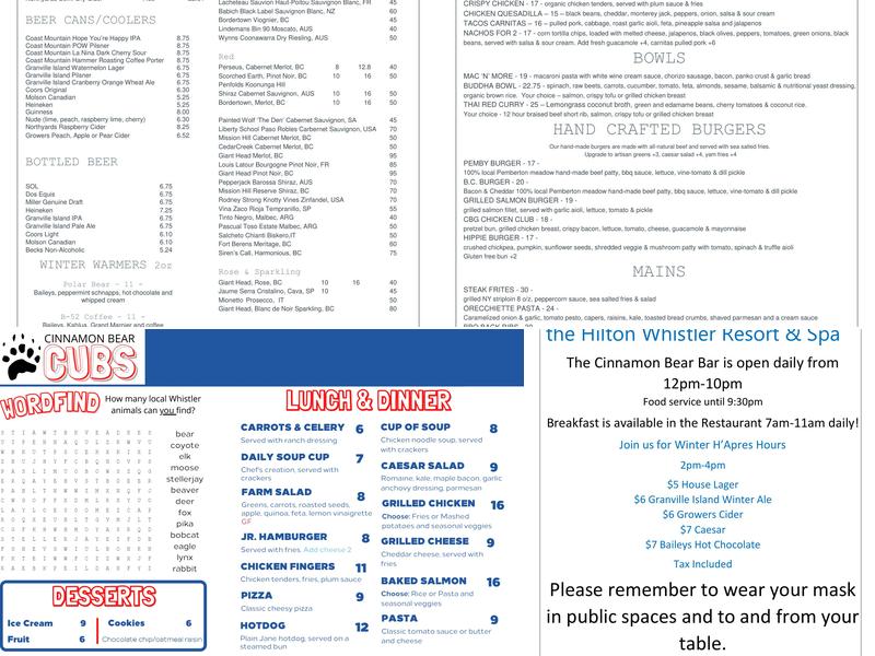 Cinnamon Bear Bar & Grille Menu