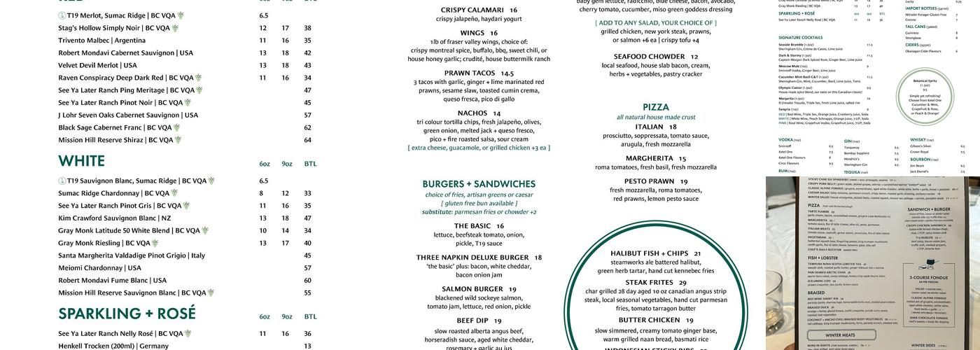 Table Nineteen Whistler Menu