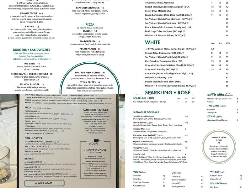Table Nineteen Whistler Menu