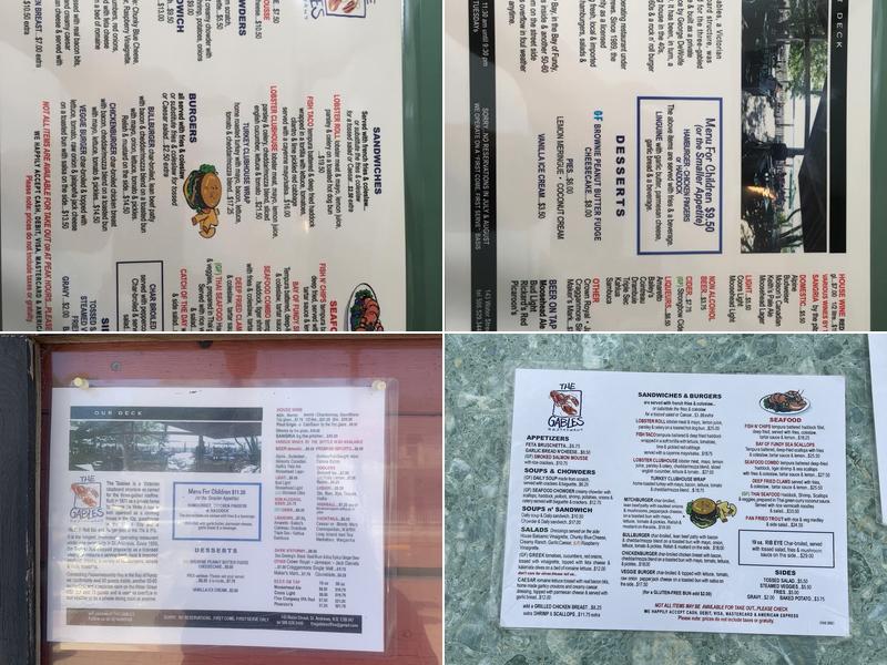 The Gables Restaurant Menu