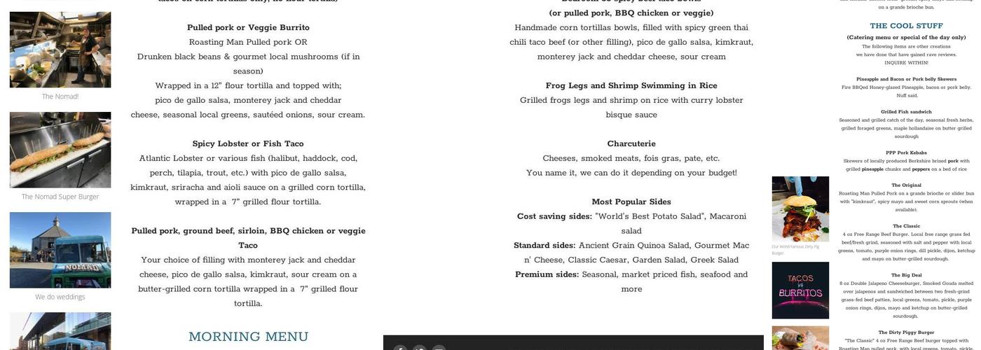 Nomad Gourmet Catering Menu