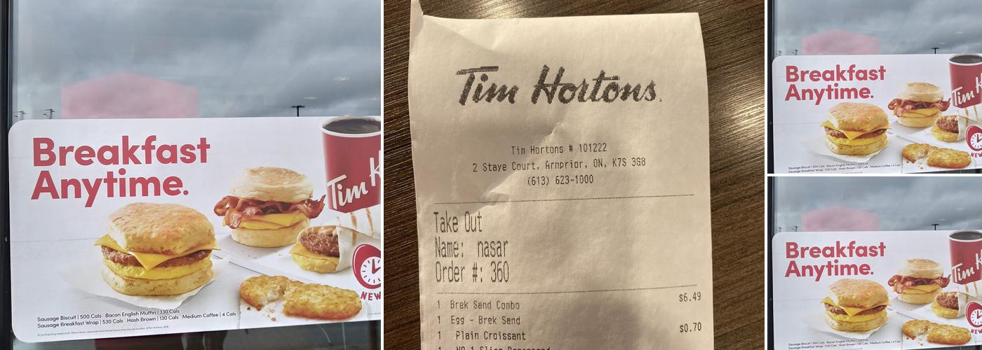 Tim Hortons Menu