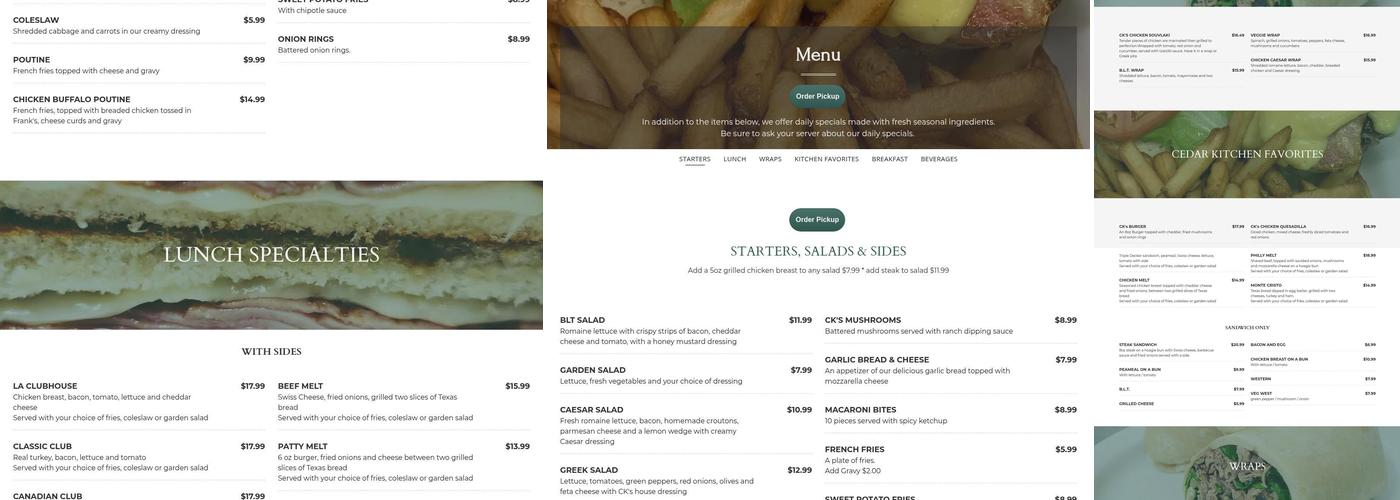 The Cedar kitchen Menu