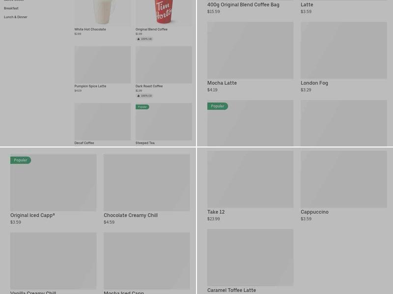 Tim Hortons Menu