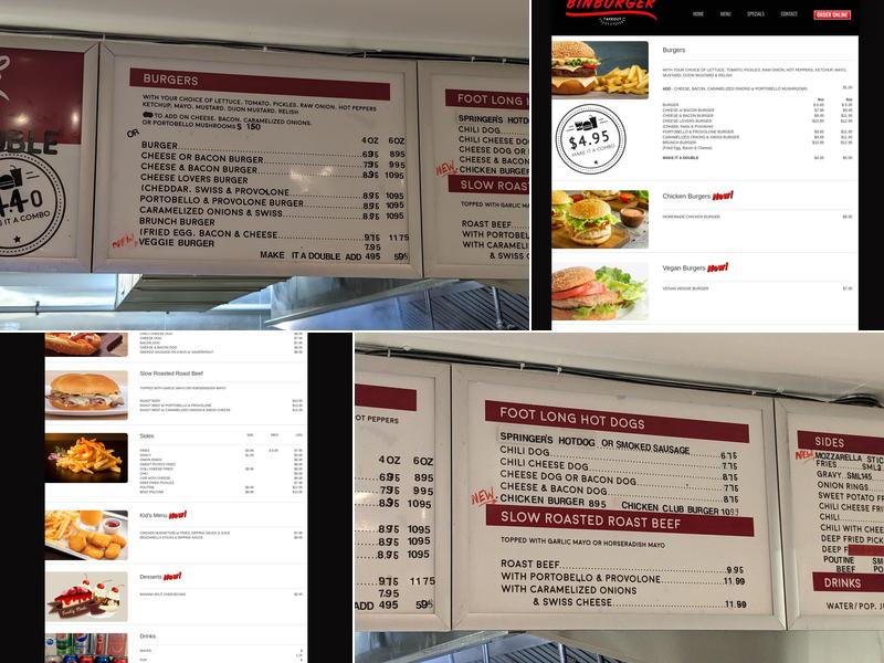 BinBurger Menu