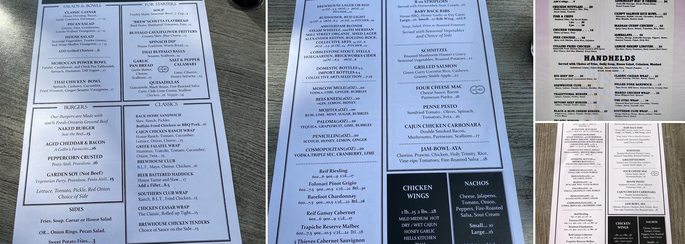 Collins Brewhouse Menu
