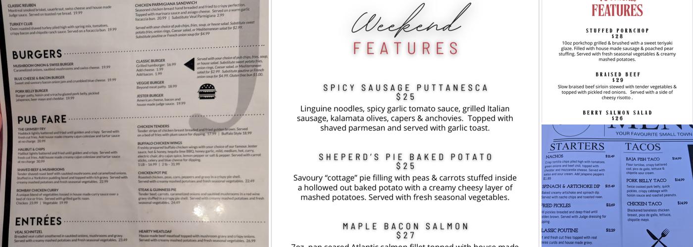 The Judge and Jester Menu