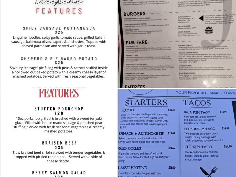 The Judge and Jester Menu