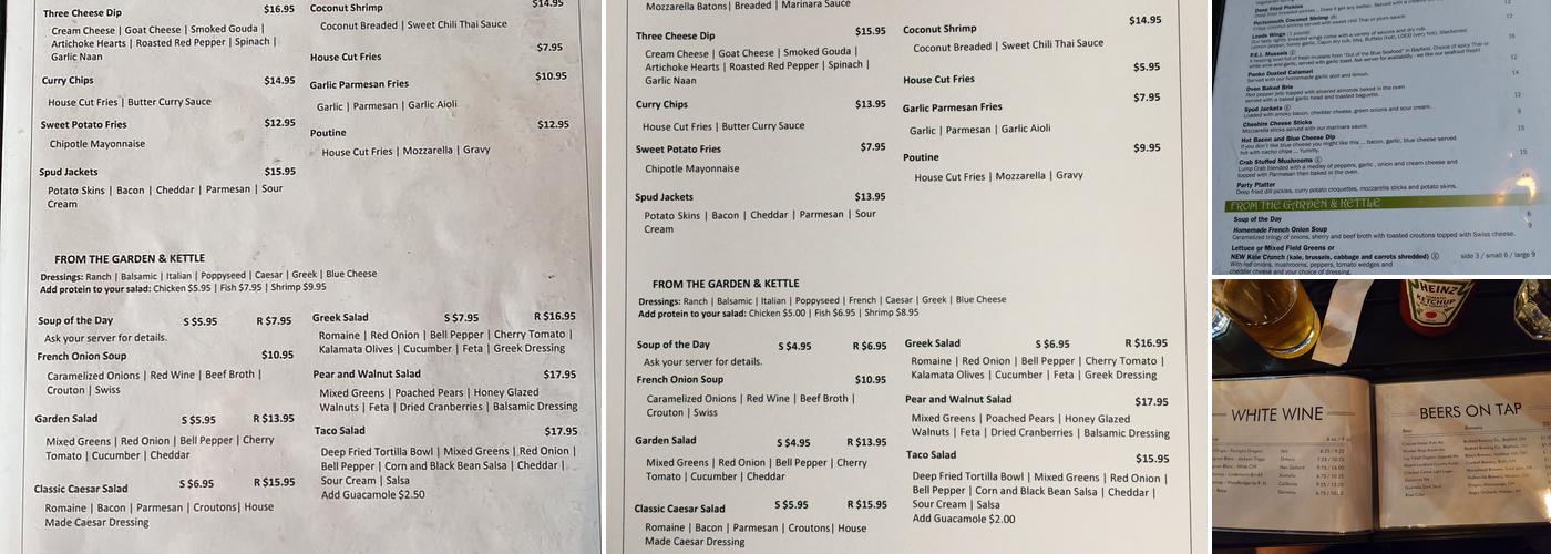 Paddingtons Pub Menu
