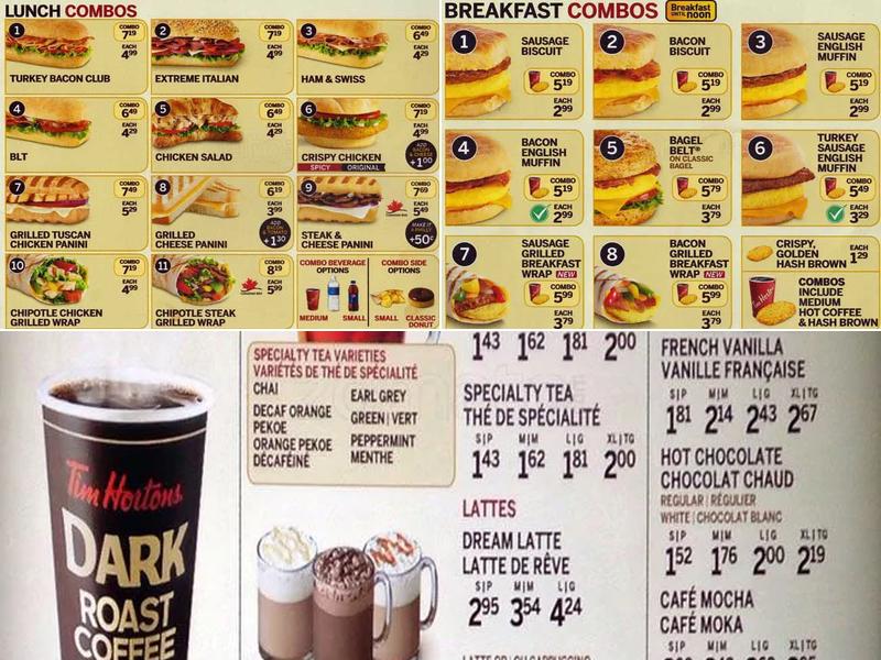 Tim Hortons Menu