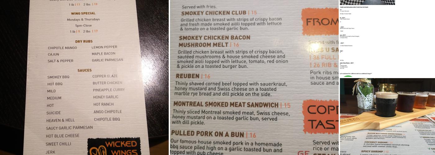 Copperworks Brew Pub Restaurant Menu