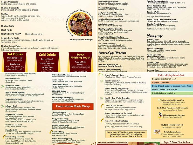 Sunrise Griddle Menu