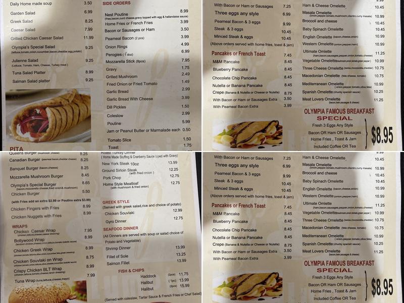 Olympia Restaurant Menu