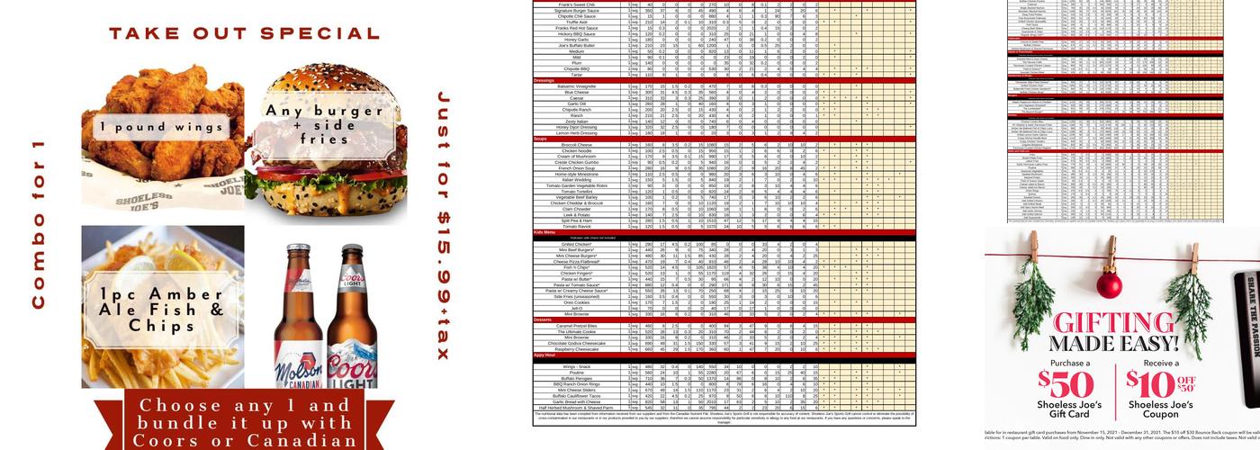 Shoeless Joe's Sports Grill Menu