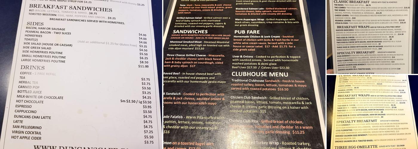 Duncan’s Cafe Menu