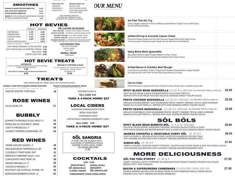 Sõl Kitchen Menu