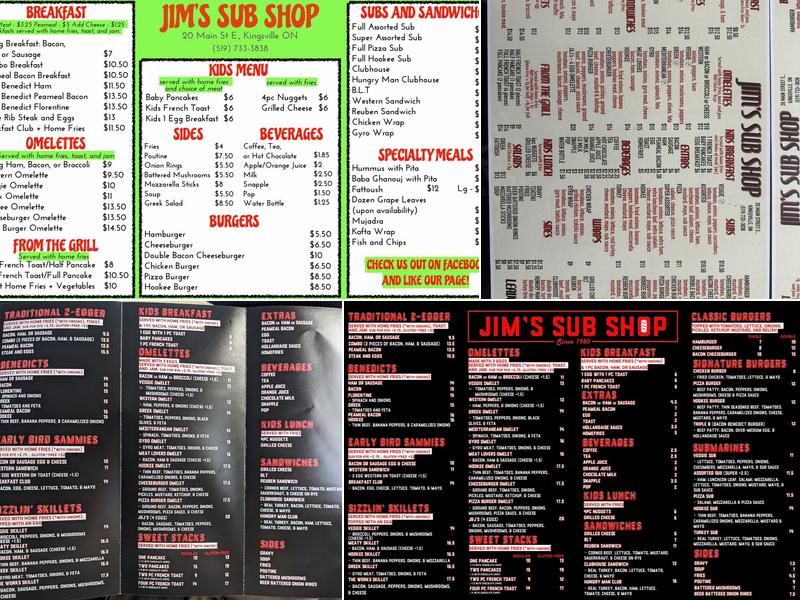 Jim's sub shop & Restaurant Menu