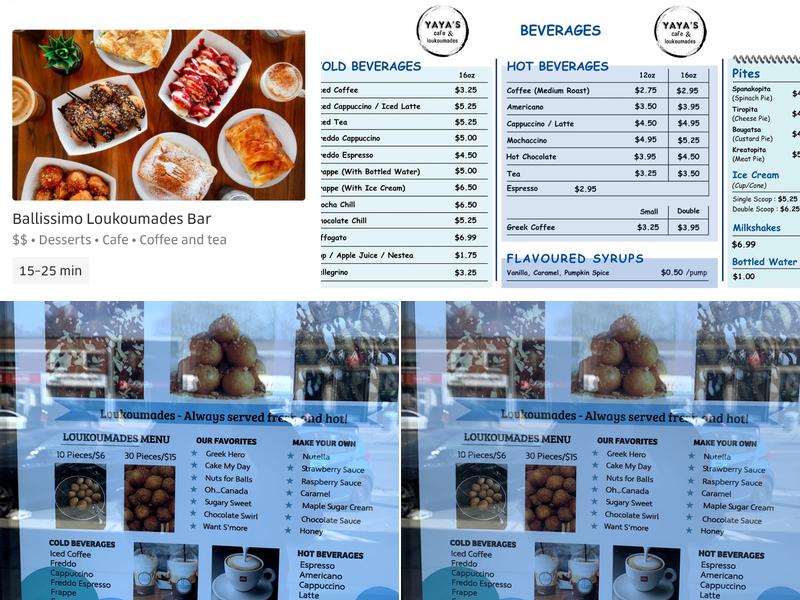 Yaya’s cafe & loukoumades Menu