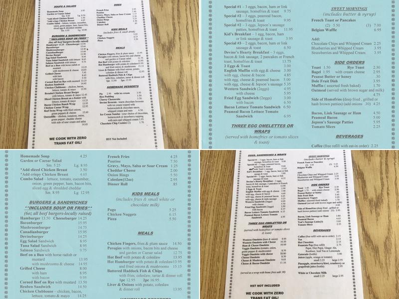Devine’s Restaurant Menu