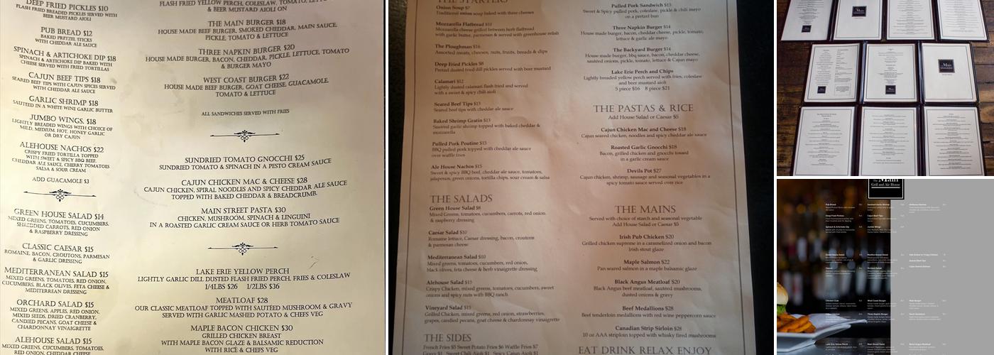 The Main Grill and Ale House Menu