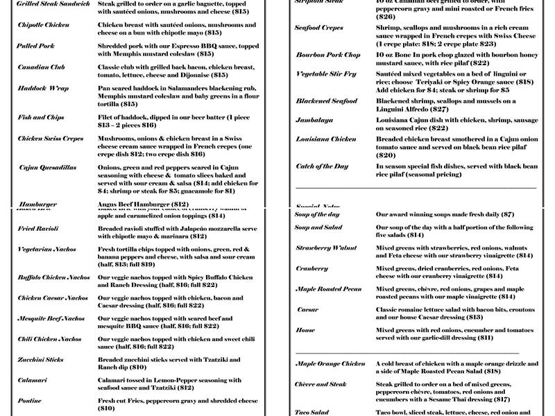 Salamanders Menu