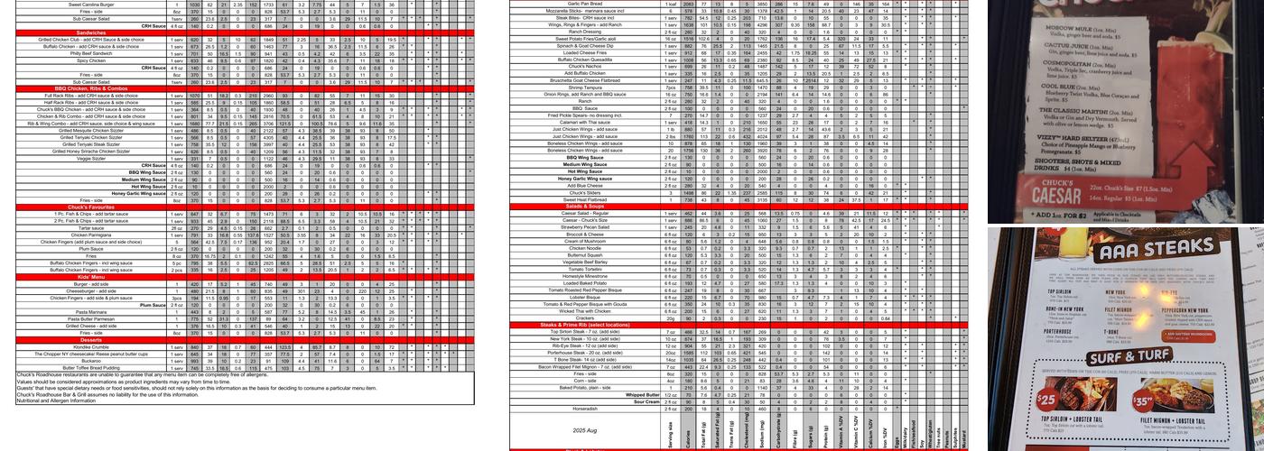 Chuck's Roadhouse Bar & Grill Menu