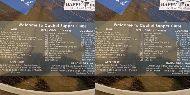 Cachet Supper Club Menu