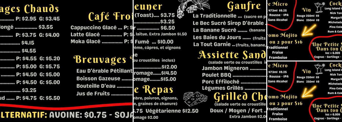 Café Arômes et Saveurs Menu