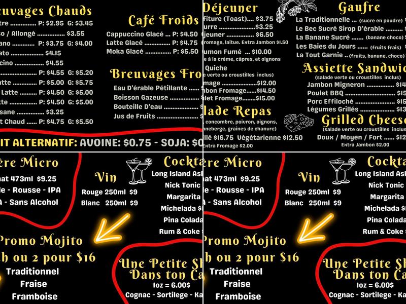 Café Arômes et Saveurs Menu