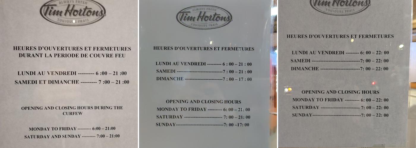 Tim Hortons Menu