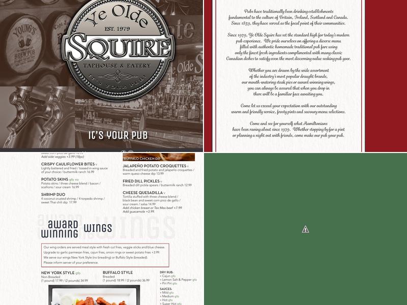 Ye Olde Squire Menu