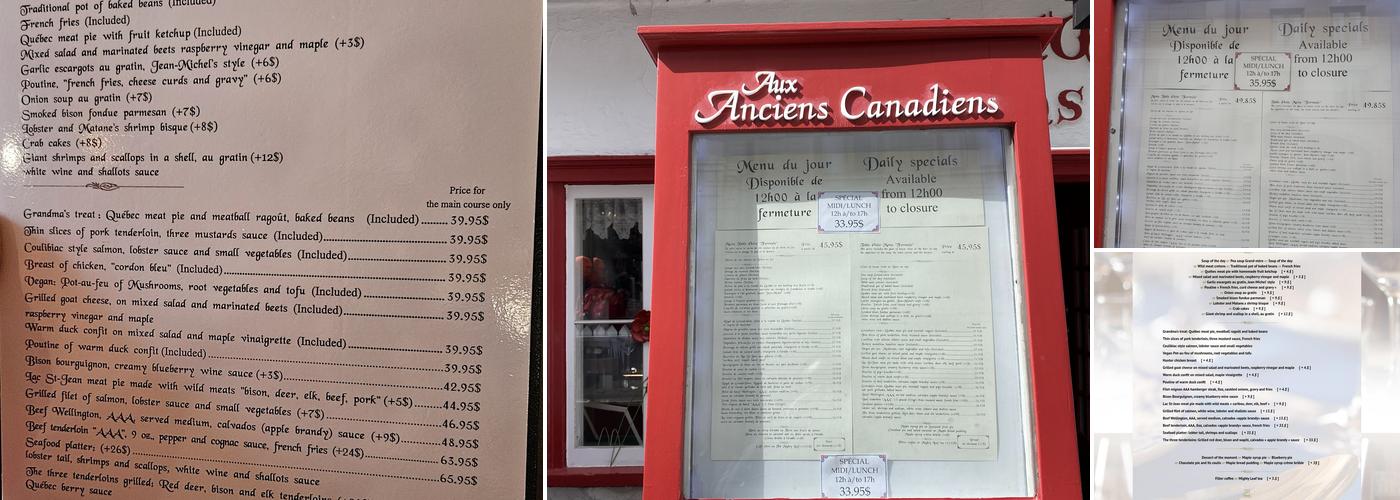 Aux Anciens Canadiens Menu