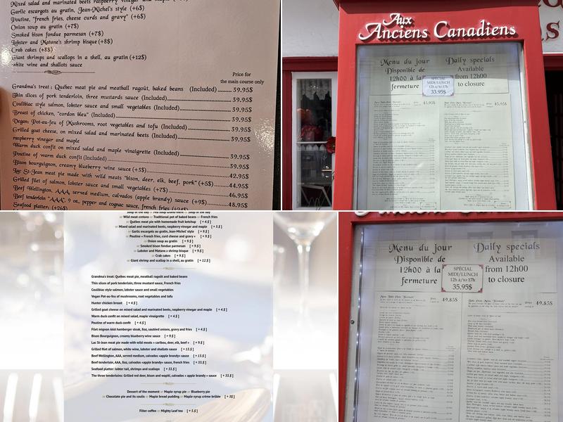 Aux Anciens Canadiens Menu