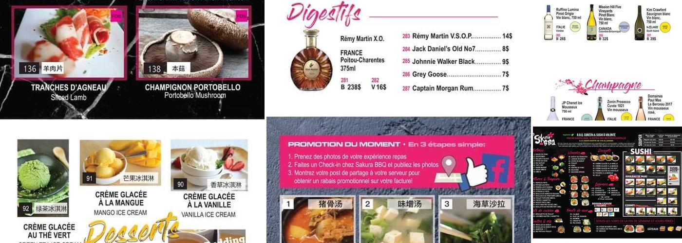 Sakura BBQ Coréen Menu