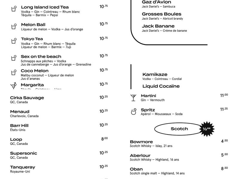 Le Drague Cabaret Club Menu