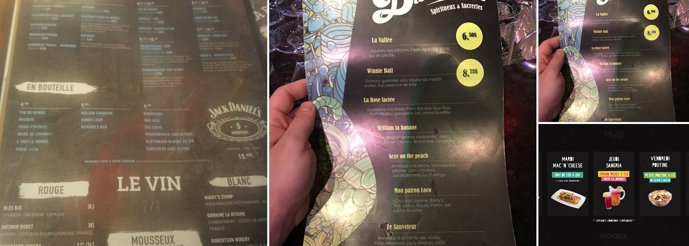 Le Pub Universitaire Menu