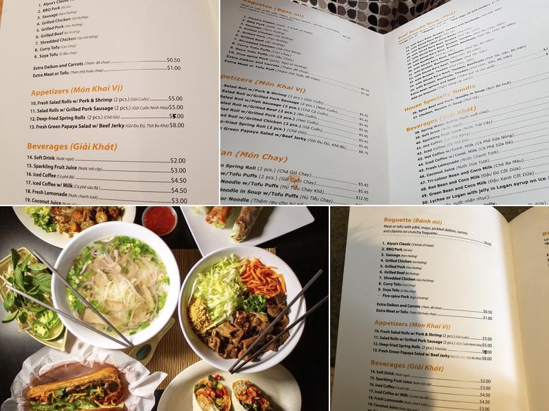 Alysa's Pho and Banh Mi Diner Menu