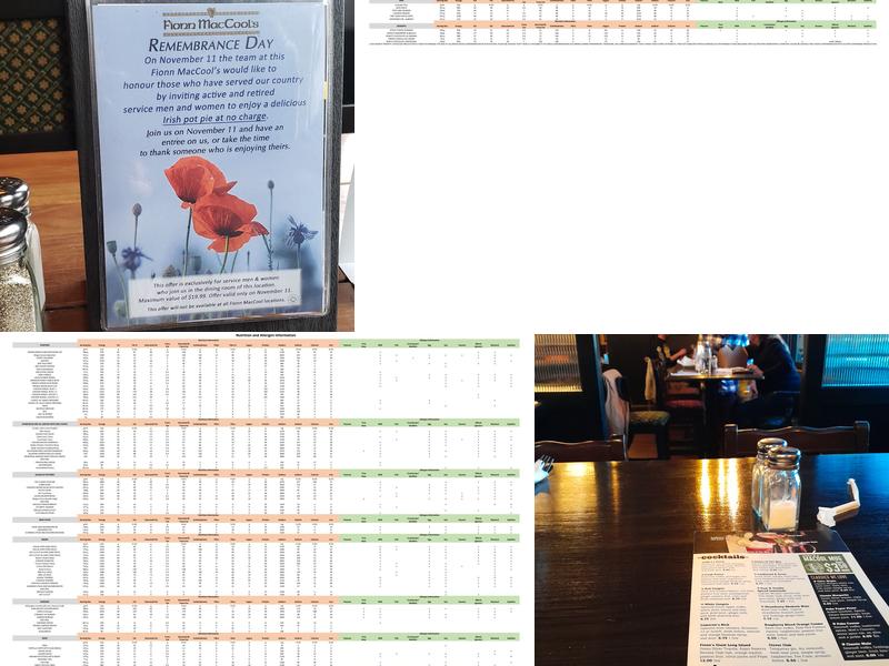 Fionn MacCool's Menu