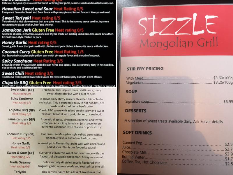 Sizzle Mongolian Grill Menu