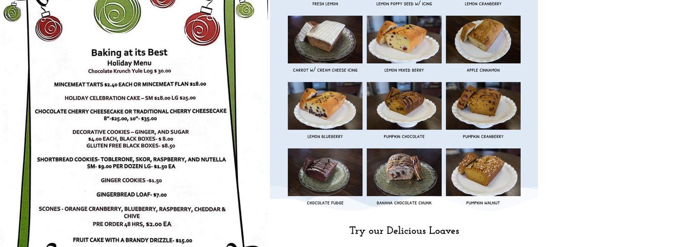 Baking At Its Best Menu