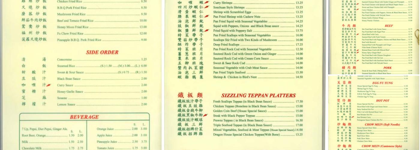 New Dragon House Restaurant Menu