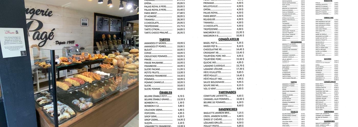 Pagé Bakery Menu