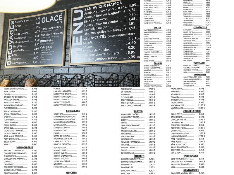 Pagé Bakery Menu