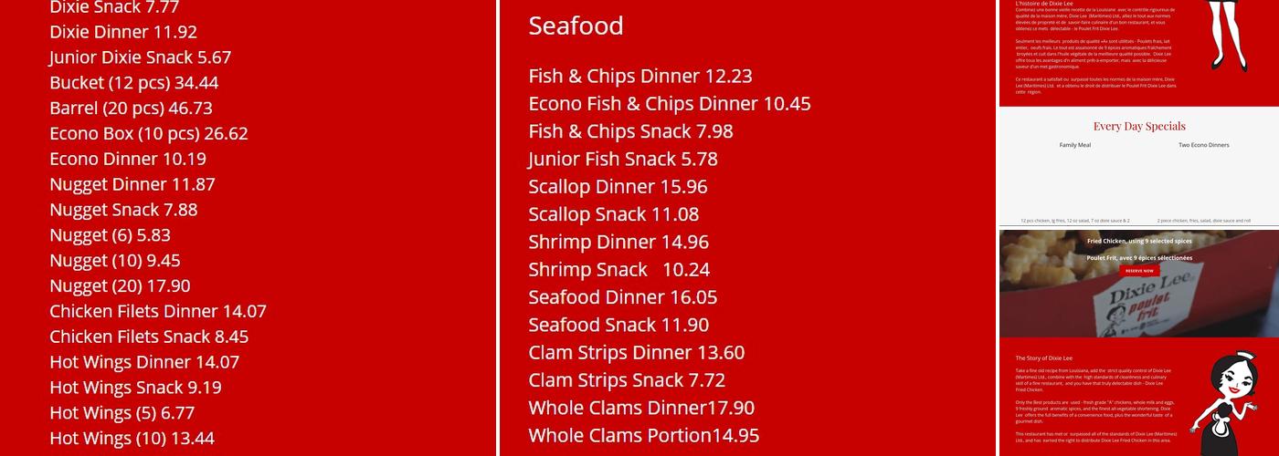 Dixie Lee Fredericton Menu