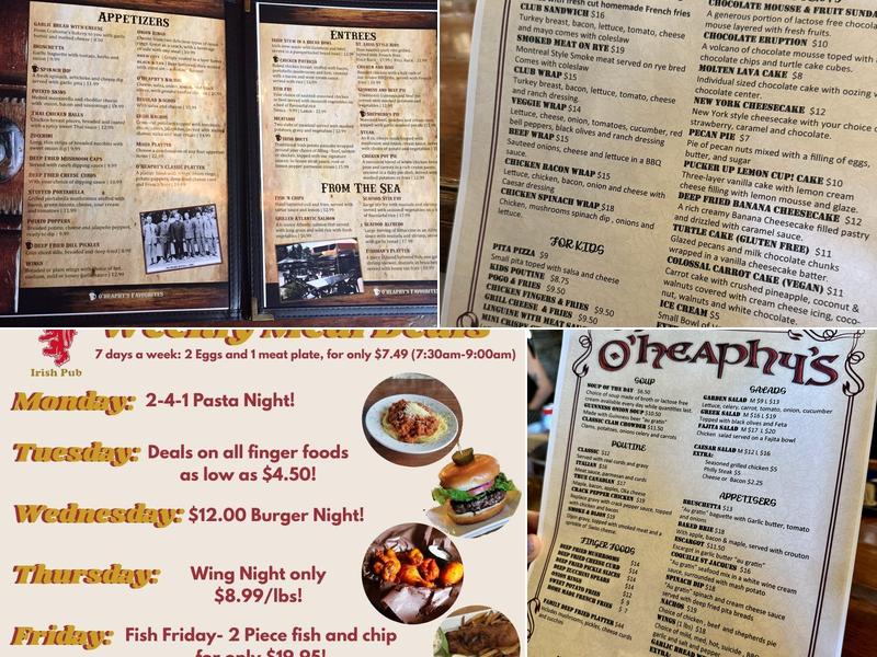 O'Heaphy's Irish Pub Menu
