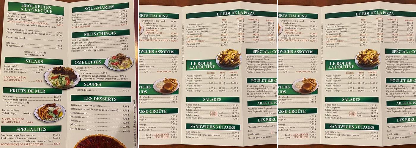 Restaurant Chez Mike Enr Menu